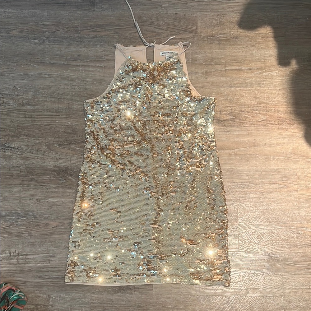 Andrew Charles Gold Sequin Halter Dress